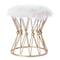 Fabulaxe Round Gold Metal Stool with White Fur Top QI003521 - alternate 1